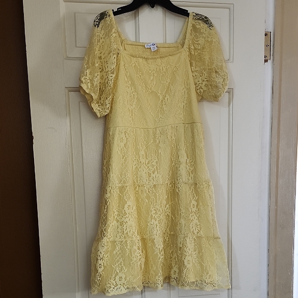 Sugar & Jade Girl's Elegant Yellow Lace Dress; XXL 18/20